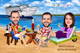 make a custom retirement caricature cartoon from photos