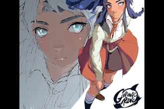 draw anime style character reference sheet design for you