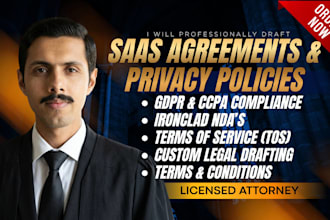 draft saas agreement, term and condition, privacy policy, gdpr and nda