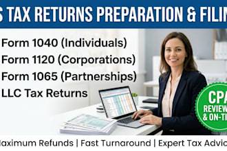 prepare and file US tax returns 1040, 1120, 1065, llc