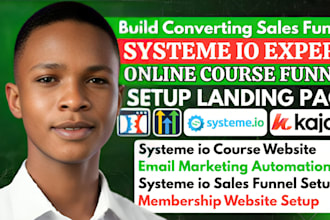 setup systeme io sales funnel, online course landing page, systeme io website