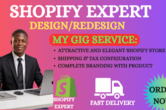 build shopify store, design redesign dropshipping or ecommerce shopify we