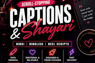 write emotional but creative shayari caption reel scripts in hindi and hinglish