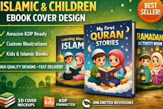design muslim chiidren ebook cover design, amazon kdp islamic textbook design