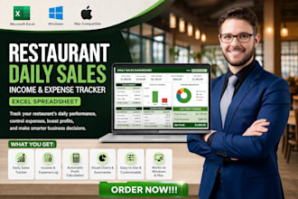 build restaurant daily sales sheet, income, expense tracker in excel spreadsheet