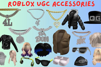 make custom roblox ugc accessories, roblox clothing, hair, chain, hat, 3d model