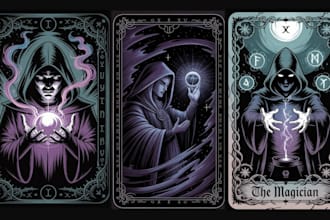 tarot card game design poker card, zodiac card, oracle card in dark art style