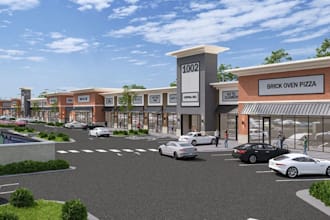 design multi tenant retail store,shopping center exterior, d5 retail mall render