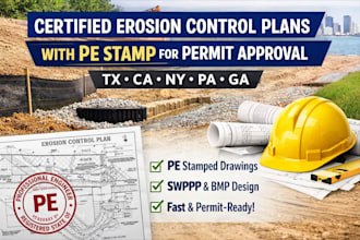 usa tx ca ny pa ga design erosion control plans stamp for city permit