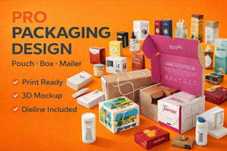 design pouch label, mailer box and box packaging design for ecommerce product
