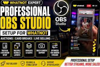 setup full obs studio for professional whatnot vertical live streams and auction