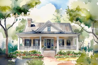 do handmade watercolor painting of house