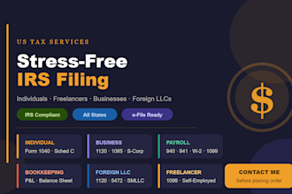 prepare US tax return for individuals and businesses, form 1040 1120 1065 5472