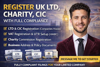 register UK charity, cic, ltd, vat, utr with full compliance