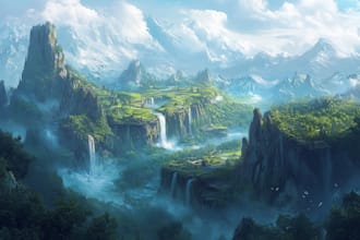 draw fantasy background and landscape