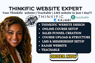 build thinkific teachable course website online lms platform kajabi website
