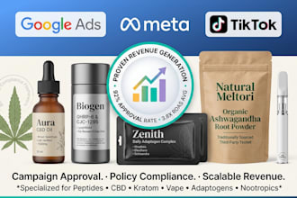 approve peptide ads cbd meta google ads kratom, pills, 10x roas marketing