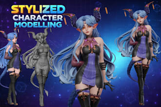 sculpt stylized 3d character model anime figure stl for 3d printing, game ready