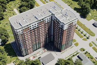 buildup 3d eco city residential building, urban apartment exterior, d5 rendering