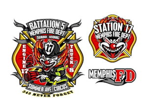 design high quality fire fighter mascot logo with t shirt design