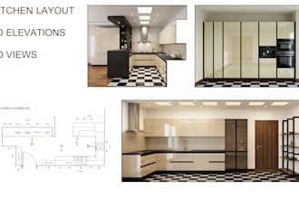 design kitchen layout with 2d elevations and 3d views