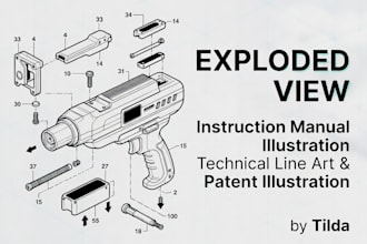 draw instruction manual illustration, technical line art, patent illustration
