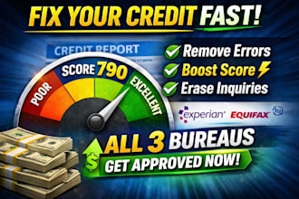 fix credit report, remove inquiries and boost score all 3 bureaus