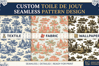 design custom toile de jouy seamless pattern for textile, fabric and wallpaper