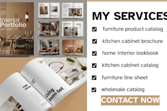 design b2b furniture product catalog for kitchen cabinet, home interior brochure