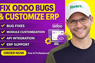 fix odoo bugs, errors or customize modules setup support and API integration erp
