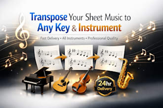 transpose your sheet music or score to any keyword and instrument