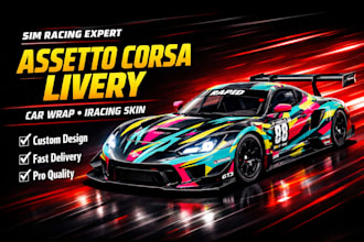 design custom assetto corsa livery, car wrap, iracing sking for sim racing