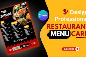 design a canva restaurant menu, qr code menu sheet, print, digital menu catalog