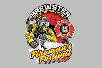 design high quality fire fighter mascot logo with t shirt design
