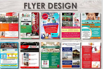 design flyer poster, banner brochure and social media posts leaflet handout logo