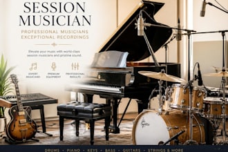 be your session musician for drums, piano and live instrument recording