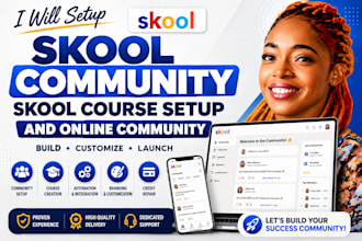setup skool community setup, skool course setup and online community
