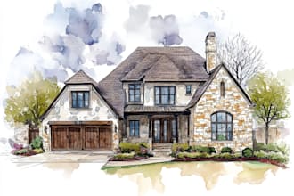 do handmade watercolor painting of house