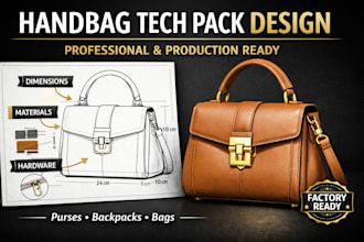 design a fashion handbag, bag, or backpack tech pack, handbags, purses