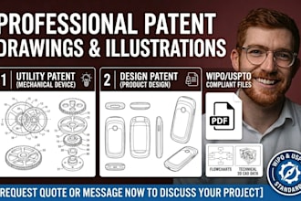draw uspto compliant utility, design patent drawings or technical illustrations