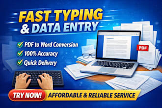 accurate data entry, PDF to word, typing work