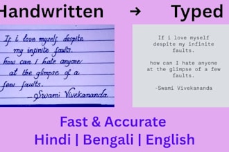 type handwritten pages into word or PDF hindi,bengali,english