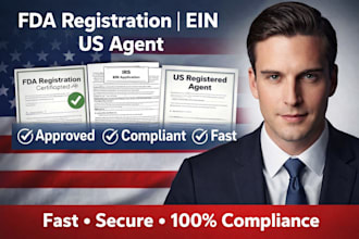 handle fda registration, compliance, US ein and registered agent