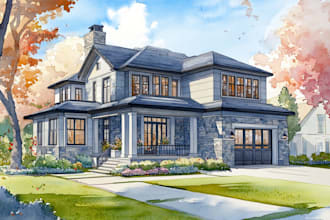 do handmade watercolor painting of house
