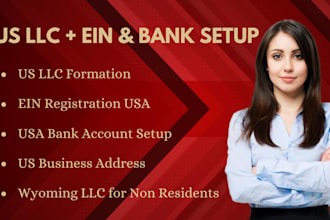 do USA bank creation, USA physical address, wyoming or delaware with ein US llc