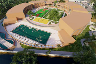 remodel modern sport center, sport facilities design, indoor gaming space render