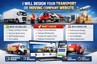 design cargo, courier, towing, transport, delivery or moving company website