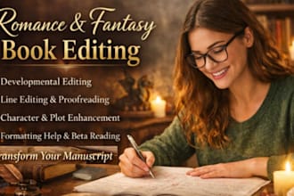 developmental edit, proofread and format your romance, fantasy book manuscript