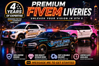 design custom fivem car livery skins, police, ems, sports 4k
