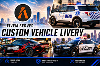 design custom fivem car livery skins, police, ems, sports 4k